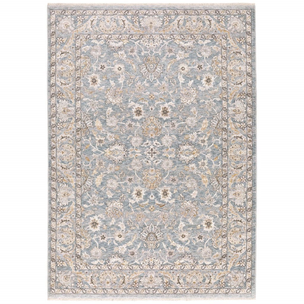 3' X 5' Blue Ivory Machine Woven Floral Oriental Indoor Area Rug - Homeroots