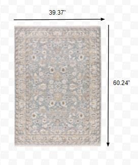 3' X 5' Blue Ivory Machine Woven Floral Oriental Indoor Area Rug