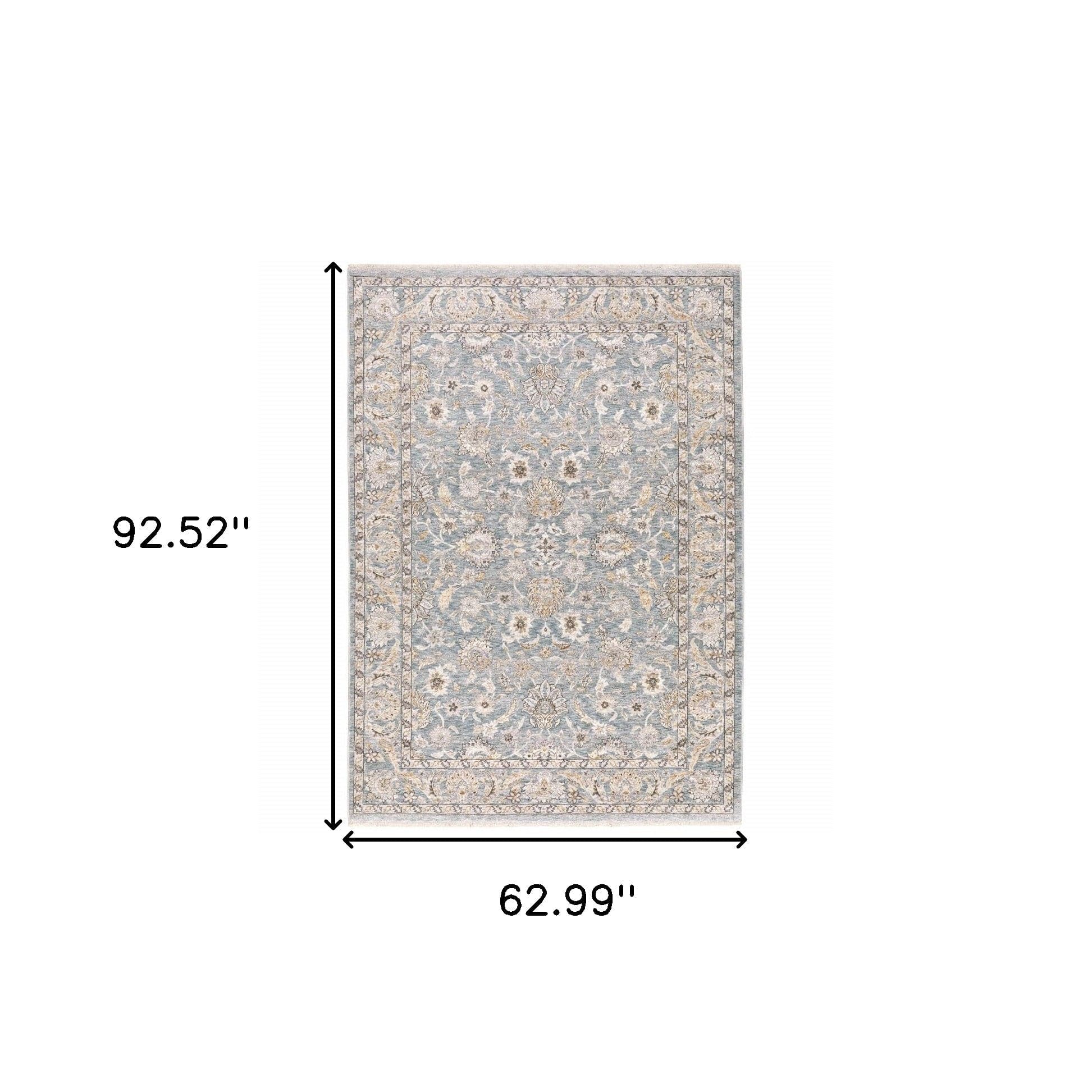 5' X 8' Blue Ivory Machine Woven Floral Oriental Indoor Area Rug - Homeroots
