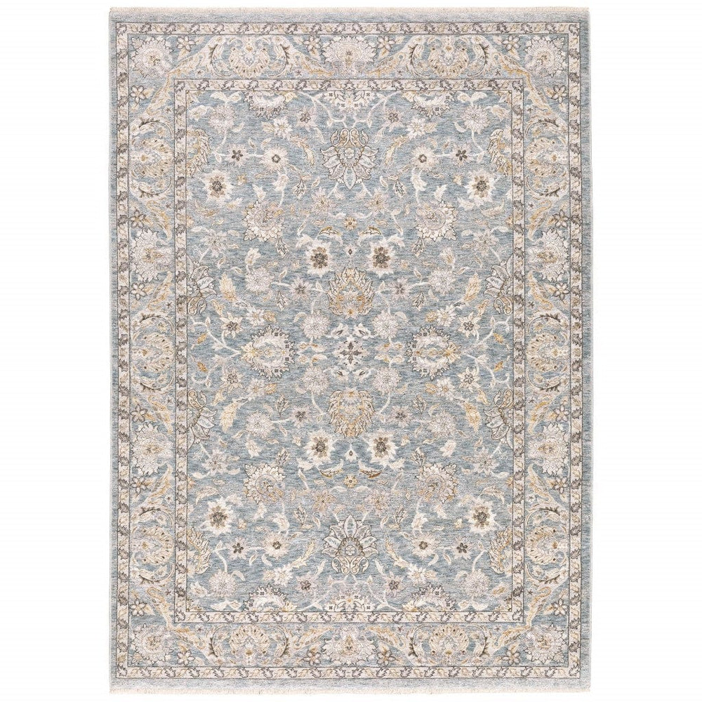 6' X 9' Blue Ivory Machine Woven Floral Oriental Indoor Area Rug - Homeroots