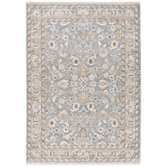 6' X 9' Blue Ivory Machine Woven Floral Oriental Indoor Area Rug - Homeroots