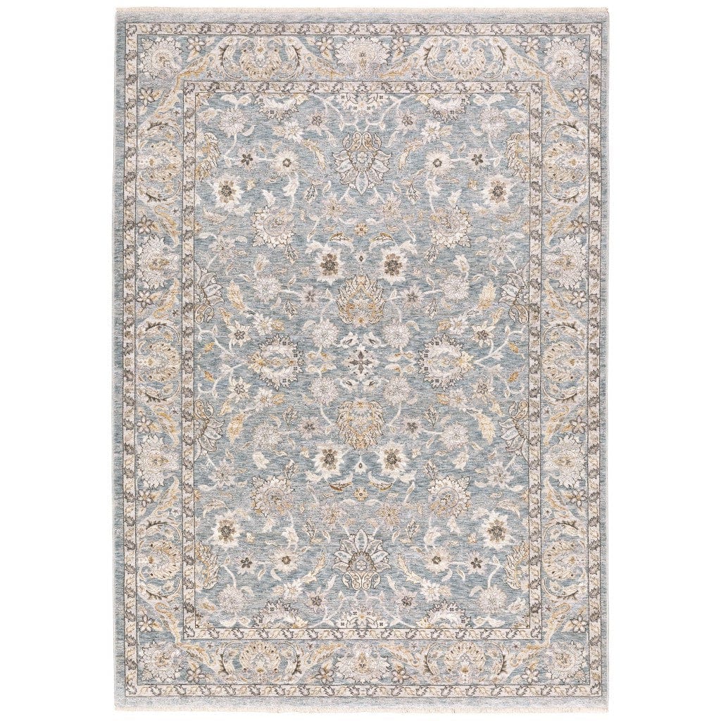 6' X 9' Blue Ivory Machine Woven Floral Oriental Indoor Area Rug - Homeroots