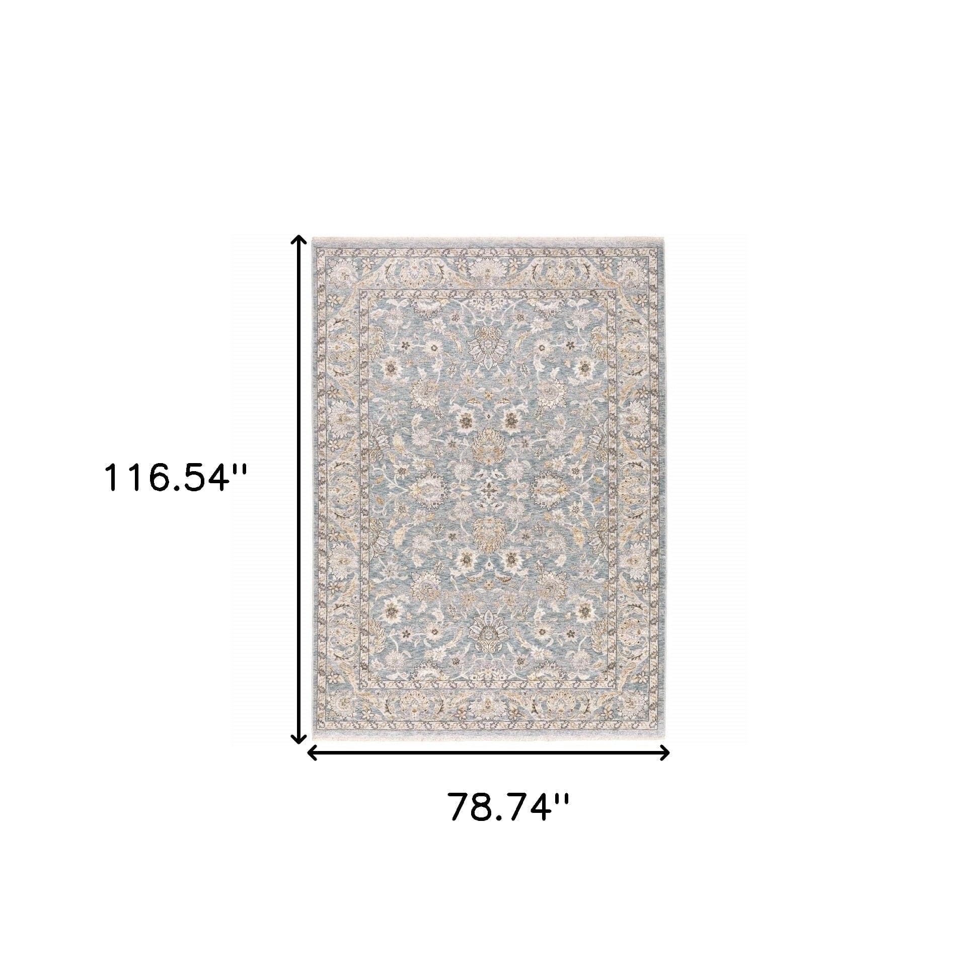 6' X 9' Blue Ivory Machine Woven Floral Oriental Indoor Area Rug - Homeroots