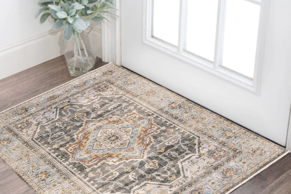 2' X 3' Grey Blue Machine Woven Medallion Indoor Area Rug - Homeroots