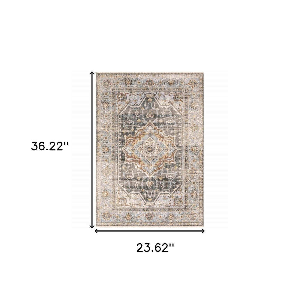 2' X 3' Grey Blue Machine Woven Medallion Indoor Area Rug - Homeroots - Flyclothing LLC