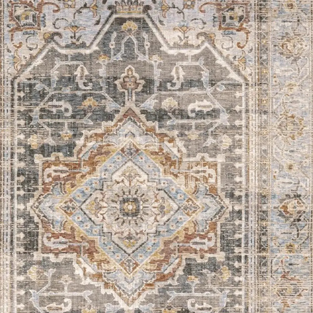2' X 3' Grey Blue Machine Woven Medallion Indoor Area Rug - Homeroots - Flyclothing LLC