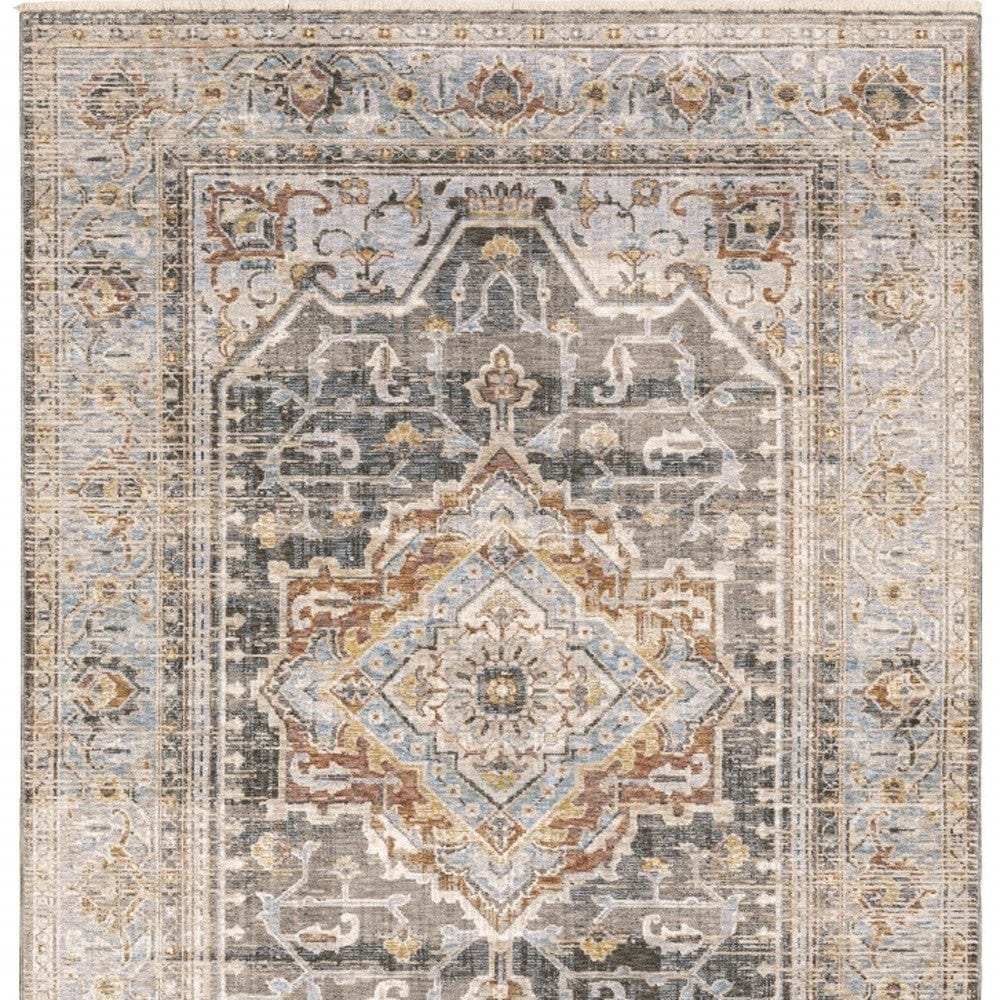 2' X 3' Grey Blue Machine Woven Medallion Indoor Area Rug - Homeroots - Flyclothing LLC
