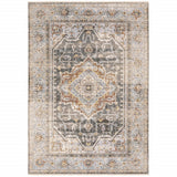 8' Grey Blue Machine Woven Medallion Indoor Runner Rug - Homeroots