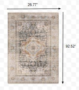 8' Grey Blue Machine Woven Medallion Indoor Runner Rug - Homeroots