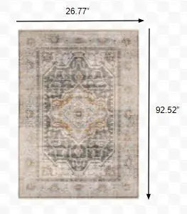 8' Grey Blue Machine Woven Medallion Indoor Runner Rug - Homeroots - Flyclothing LLC