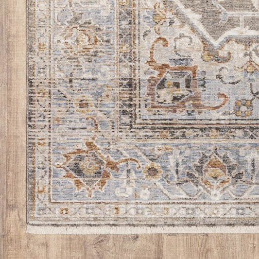 3' X 5' Grey Blue Machine Woven Medallion Indoor Area Rug