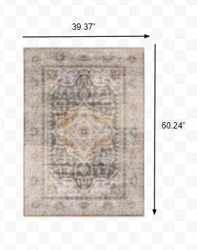 3' X 5' Grey Blue Machine Woven Medallion Indoor Area Rug