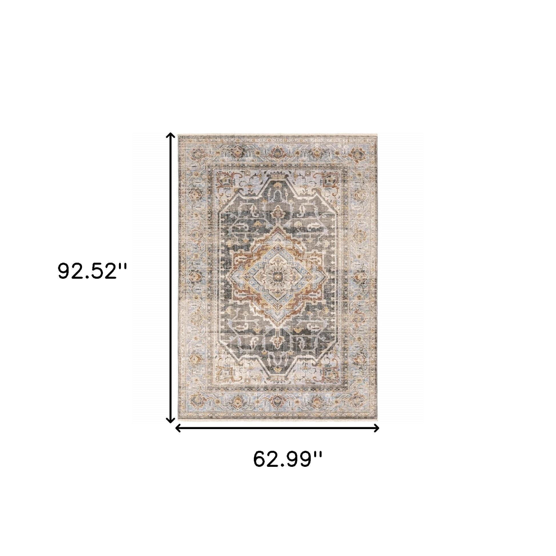 5' X 8' Grey Blue Machine Woven Medallion Indoor Area Rug - Homeroots