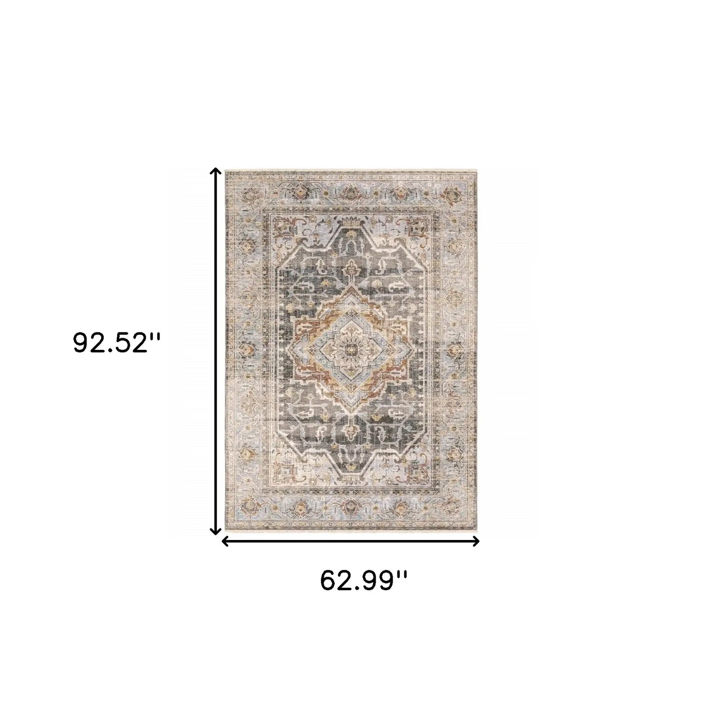 5' X 8' Grey Blue Machine Woven Medallion Indoor Area Rug - Homeroots - Flyclothing LLC
