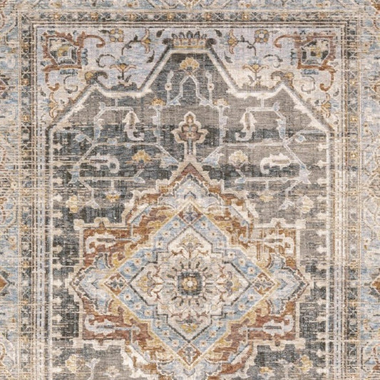 5' X 8' Grey Blue Machine Woven Medallion Indoor Area Rug - Homeroots