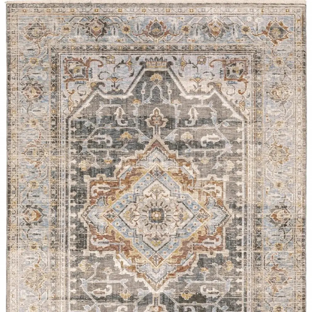 5' X 8' Grey Blue Machine Woven Medallion Indoor Area Rug - Homeroots - Flyclothing LLC