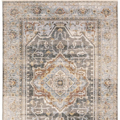 5' X 8' Grey Blue Machine Woven Medallion Indoor Area Rug - Homeroots