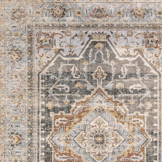 6' X 9' Grey Blue Machine Woven Medallion Indoor Area Rug - Homeroots