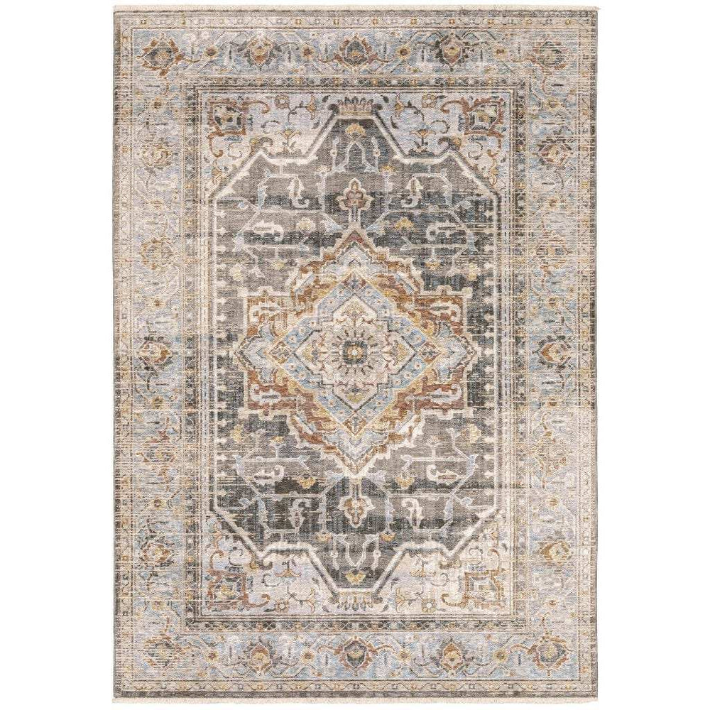7' X 10' Grey Blue Machine Woven Medallion Indoor Area Rug - Homeroots - Flyclothing LLC