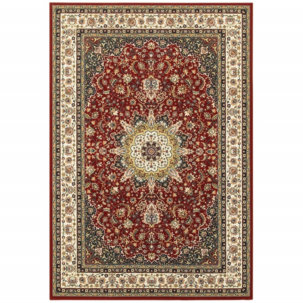 1' X 3' Red Ivory Machine Woven Oriental Indoor Area Rug - Homeroots