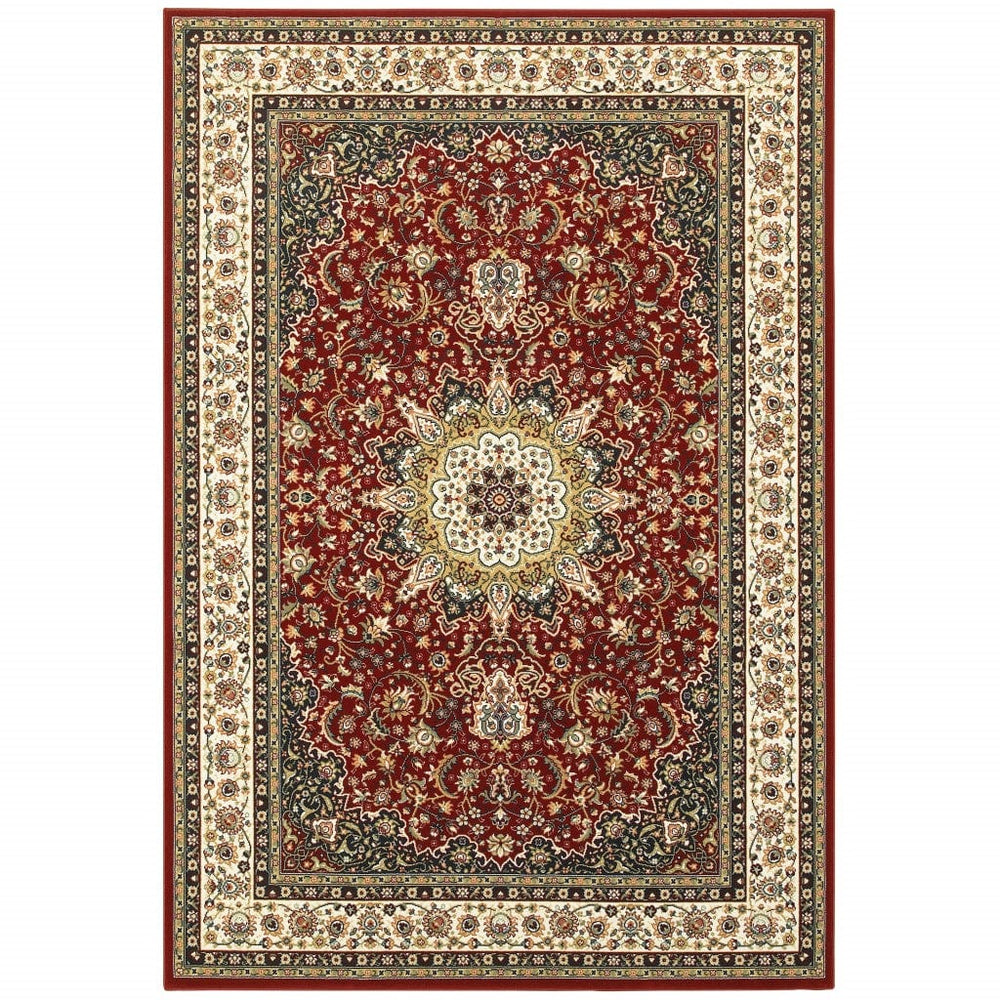1' X 3' Red Ivory Machine Woven Oriental Indoor Area Rug - Homeroots
