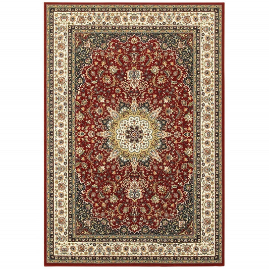 1' X 3' Red Ivory Machine Woven Oriental Indoor Area Rug - Homeroots