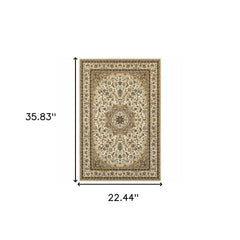 1' X 3' Ivory Beige Machine Woven Oriental Indoor Area Rug