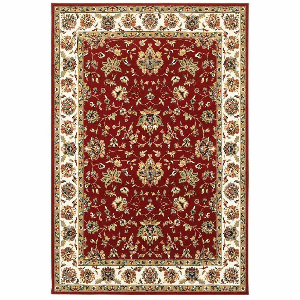 1' X 3' Red Ivory Machine Woven Floral Oriental Indoor Area Rug - Homeroots