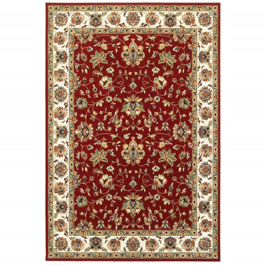 1' X 3' Red Ivory Machine Woven Floral Oriental Indoor Area Rug - Homeroots