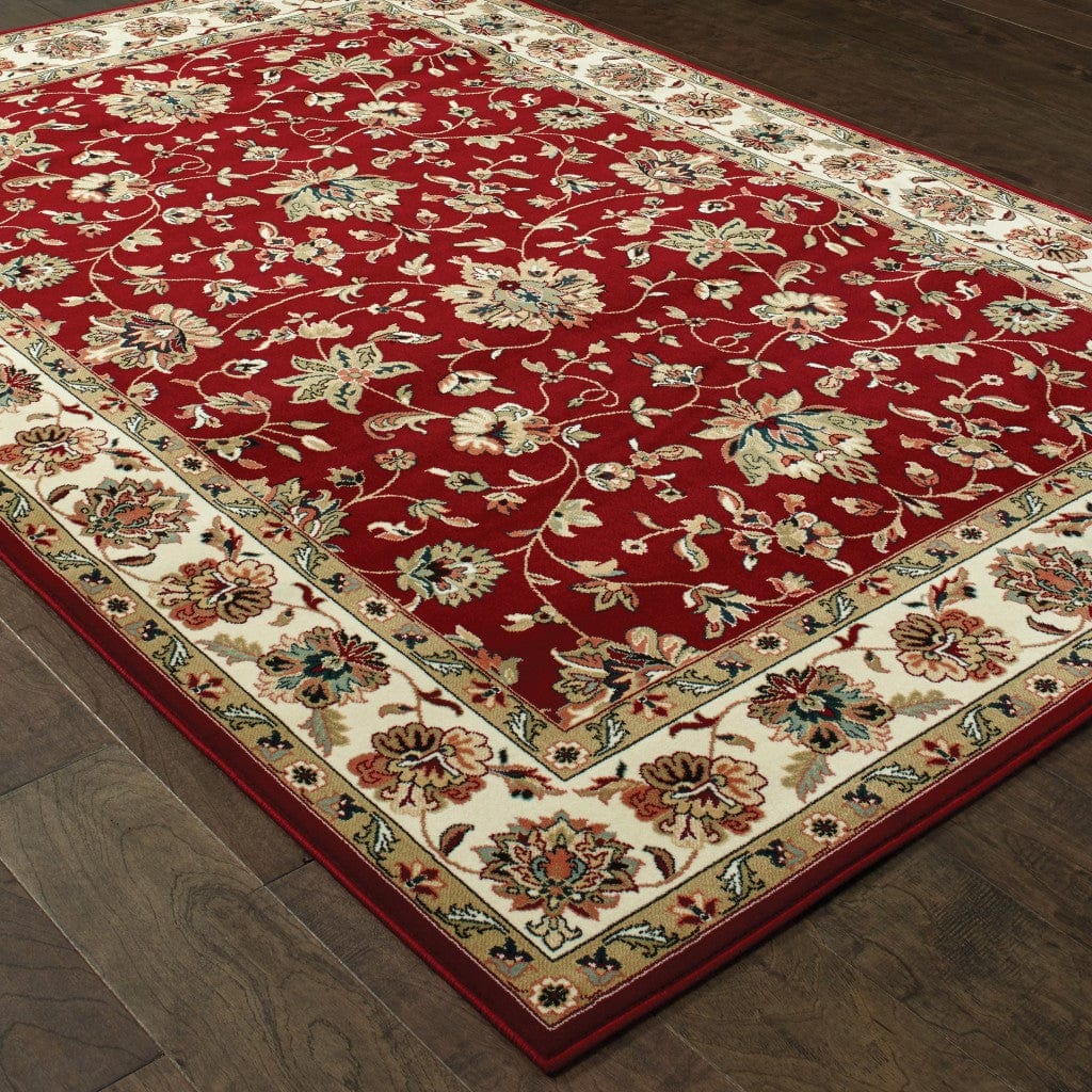 1' X 3' Red Ivory Machine Woven Floral Oriental Indoor Area Rug - Homeroots
