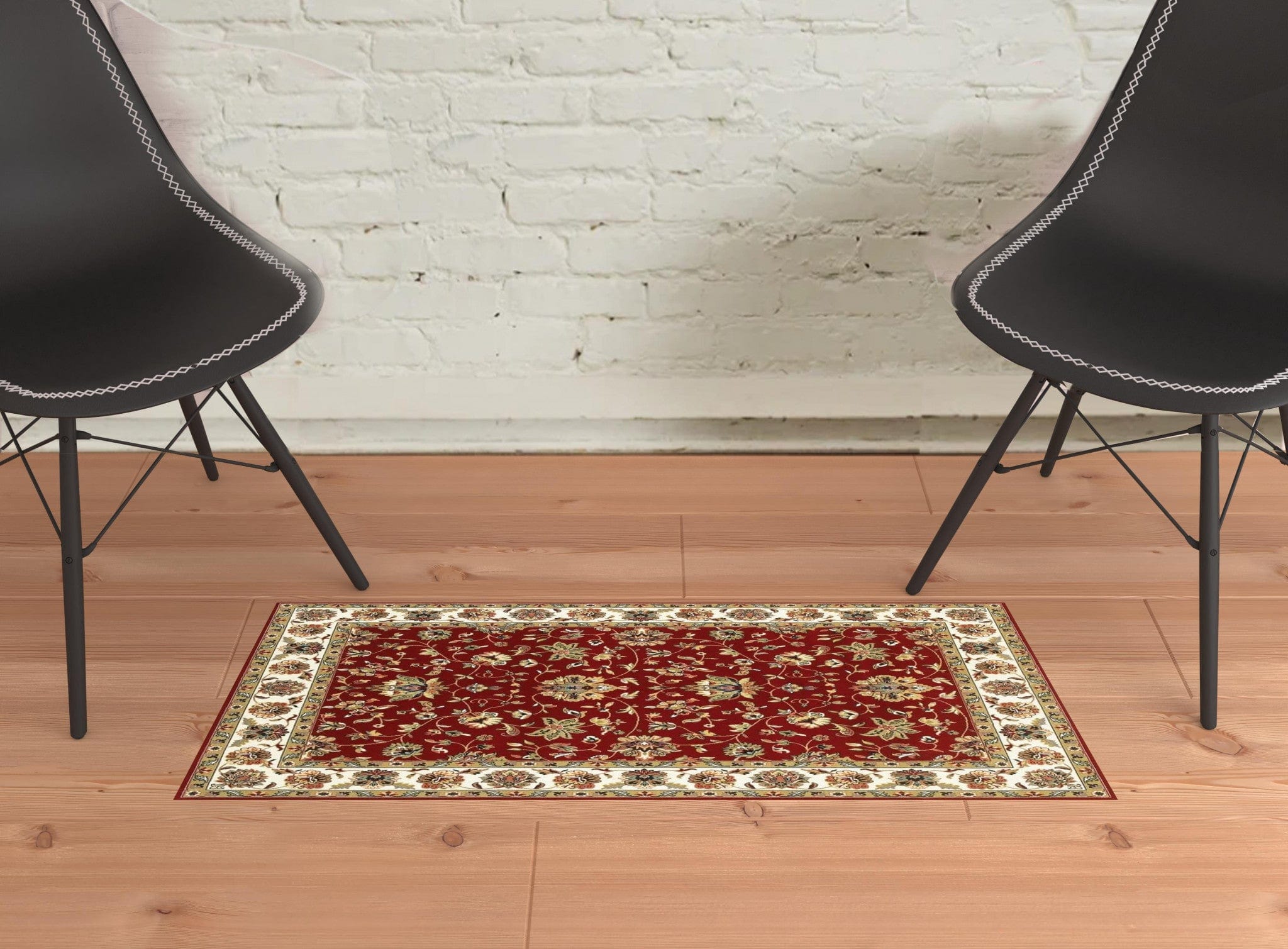 1' X 3' Red Ivory Machine Woven Floral Oriental Indoor Area Rug - Homeroots