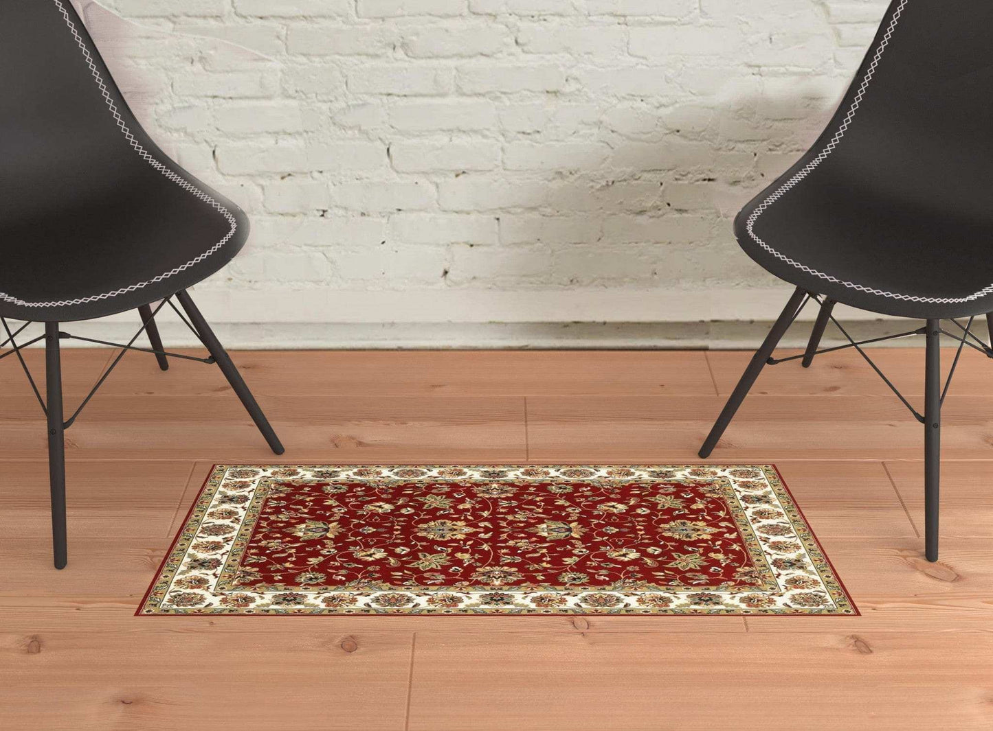 1' X 3' Red Ivory Machine Woven Floral Oriental Indoor Area Rug - Homeroots - Flyclothing LLC