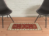 1' X 3' Red Ivory Machine Woven Floral Oriental Indoor Area Rug - Homeroots - Flyclothing LLC