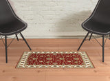 1' X 3' Red Ivory Machine Woven Floral Oriental Indoor Area Rug - Homeroots