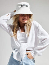 Textured Collared Neck Long Sleeve Shirt - Trendsi - Flyclothing LLC