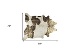 6' X 7' Dark Brown White And Gold Natural Cowhide Area Rug - Homeroots