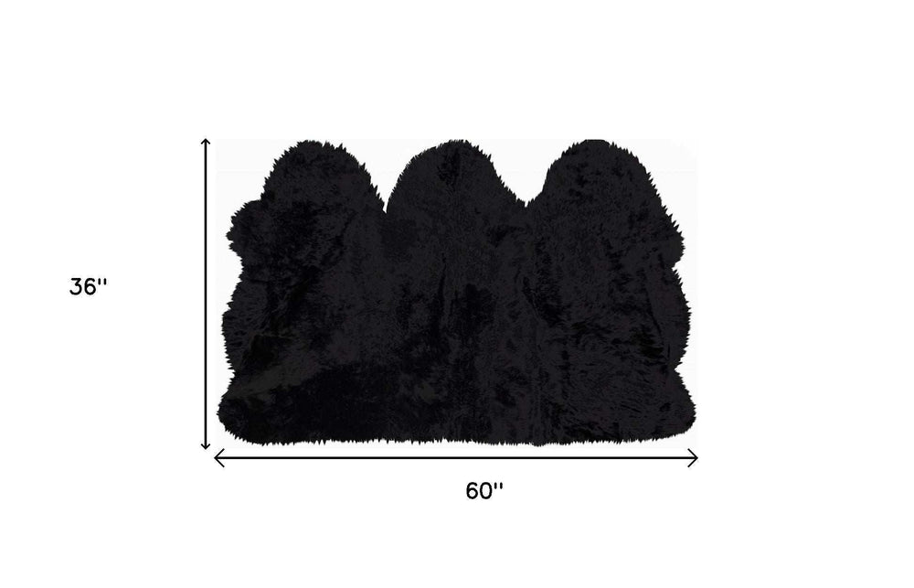 3' X 5' Black Natural Sheepskin Area Rug - Homeroots - Flyclothing LLC