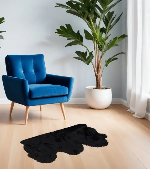 3' X 5' Black Natural Sheepskin Area Rug - Homeroots - Flyclothing LLC