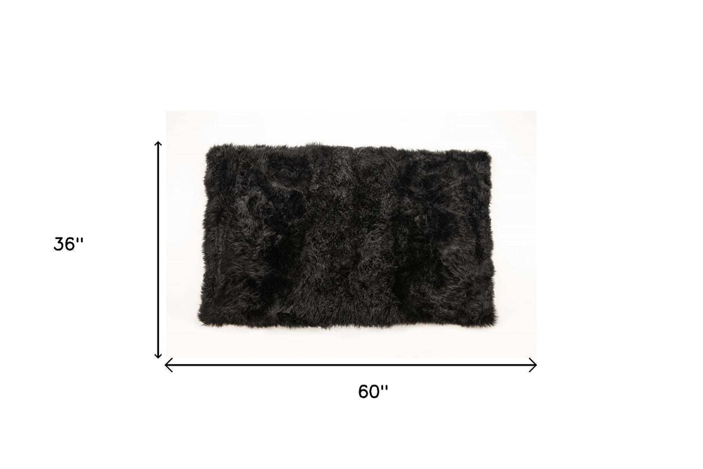 3' X 5' Black Natural Rectangular Sheepskin Area Rug - Homeroots - Flyclothing LLC