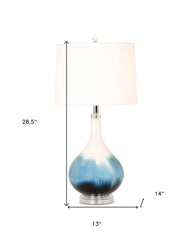 Set of Two 29" Blue and White Glass Table Lamps With White Shades