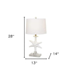 Set of Two 28" Clear and White Coastal Star Fish Table Lamps Coastal With White Drum Shades - Homeroots