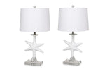 Set of Two 28" Clear and White Coastal Star Fish Table Lamps Coastal With White Drum Shades - Homeroots