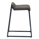25" Brown And Black Leather And Iron Low Back Counter Height Bar Chair - Homeroots