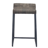 25" Brown And Black Leather And Iron Low Back Counter Height Bar Chair - Homeroots
