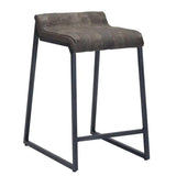 25" Brown And Black Leather And Iron Low Back Counter Height Bar Chair - Homeroots