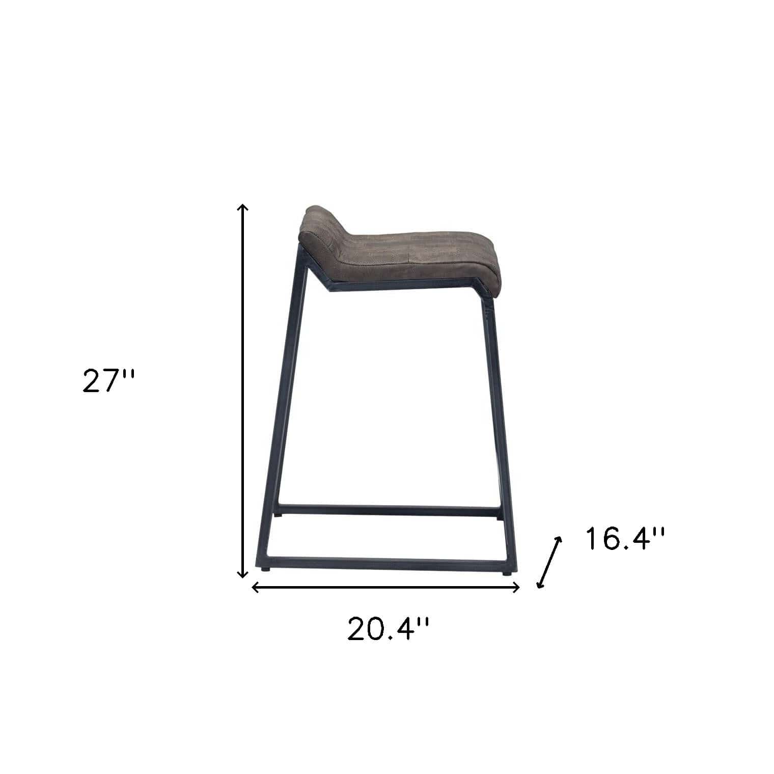 25" Brown And Black Leather And Iron Low Back Counter Height Bar Chair - Homeroots