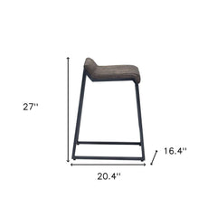 25" Brown And Black Leather And Iron Low Back Counter Height Bar Chair - Homeroots