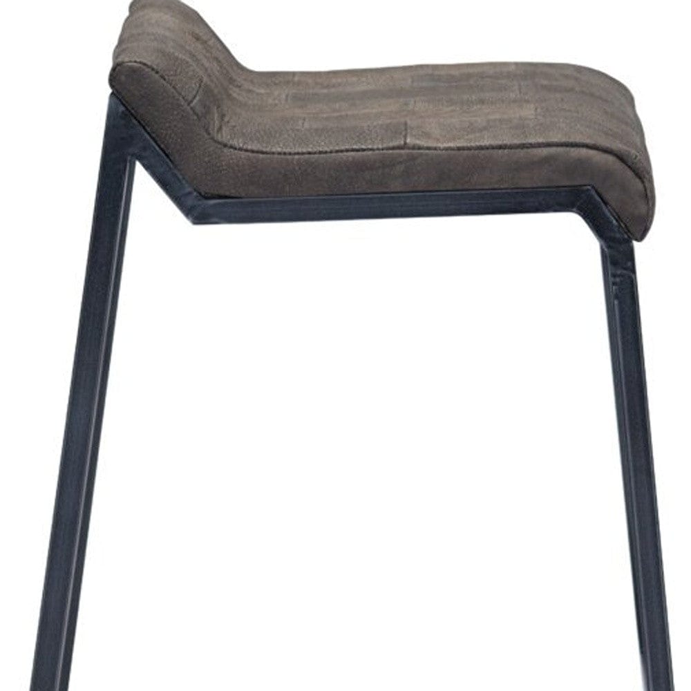 25" Brown And Black Leather And Iron Low Back Counter Height Bar Chair - Homeroots