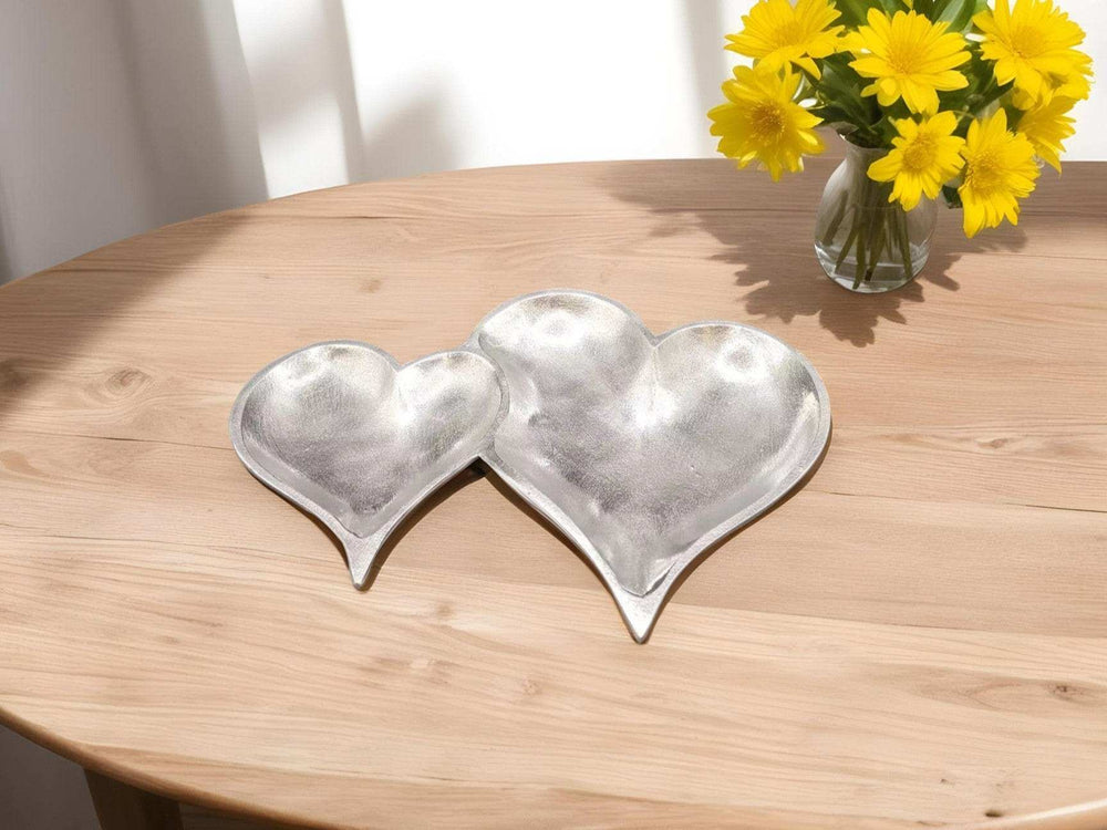 Two Section Textured Silver Heart Shaped Tray - Homeroots - Flyclothing LLC