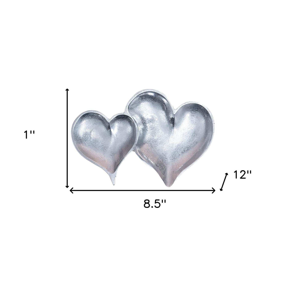 Two Section Textured Silver Heart Shaped Tray - Homeroots - Flyclothing LLC